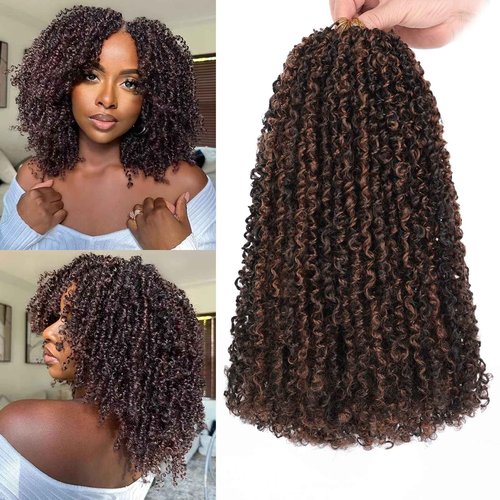 COOKOO 12 Inch 8 Packs Pre-Looped Yanky Twist Crochet Hair with Mini Curly Ends Mix 2 Tones Micro Yanky Twist Passion Twist Crochet Hair Pre twisted Spring Twist Crochet Hair for Women 1BH30#