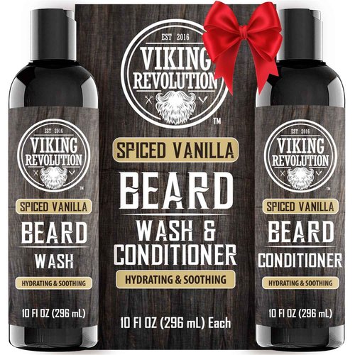Viking Revolution Beard Wash and Beard Conditioner for Men with Argan Oil and Jojoba Oil - Beard Softener and Strengthener Beard Care Beard Shampoo and Conditioner with Beard Oil (10oz,Spiced Vanilla)