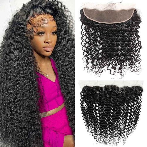 Deep Wave 13x4 HD Lace Frontal Human Hair Pre Plucked with Baby Hair Ear to Ear Transparent Lace Closure 100% Virgin Deep Wave Human Hair Frontal 14 Inch