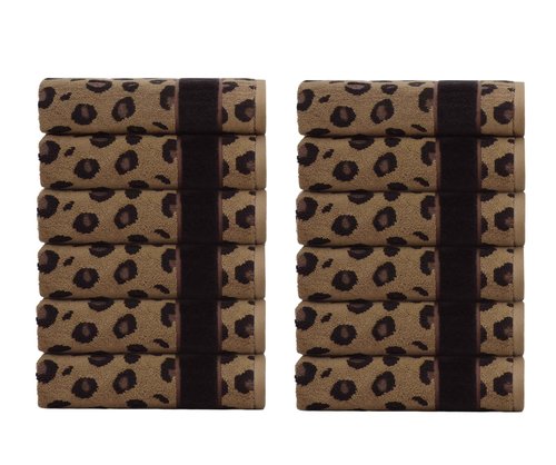 COTTON CRAFT Wash Cloth - Set of 12 Animal Print Safari Decorative Washcloth - 100% Cotton Jacquard Bathroom Face Towel Set - Super Soft Quick Dry Absorbent Luxury Guest Towel - Easy Care - 12 x 12