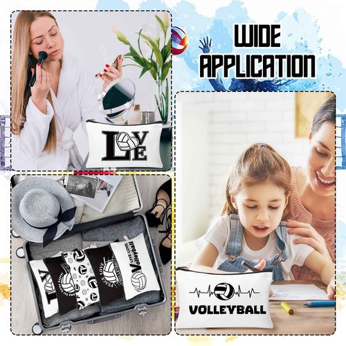 HSDSH 30Pcs Volleyball Makeup Bag Volleyball Cosmetic Bags Gift Accessories Canvas Travel Toiletry Pouch Birthday Christmas Gifts for Women Players Lover