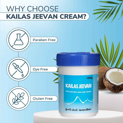 Kailas Jeevan Herbal & Natural Skincare Cream - 100% Natural Face Cream, Chemical-Free Cream, Skin Moisturizing Cream, Cracked Heels & Skin Soothing Cream, Skin Nourishing & Hydrating - 120g (2 Pack)