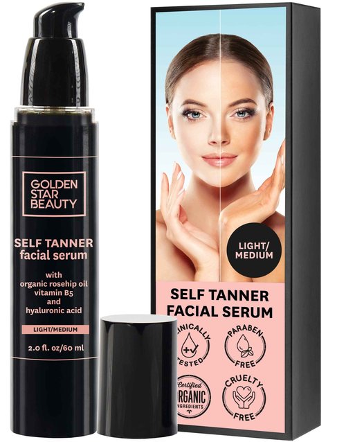 Face Tanner – Self Tan Serum w/Hyaluronic Acid and Organic Oils, Self Tanners Best Sellers, Facial Sunless Tanner for Natural Sunkissed Glow, Fake Tan Moisturizer, 2.0 fl (Light to Medium)