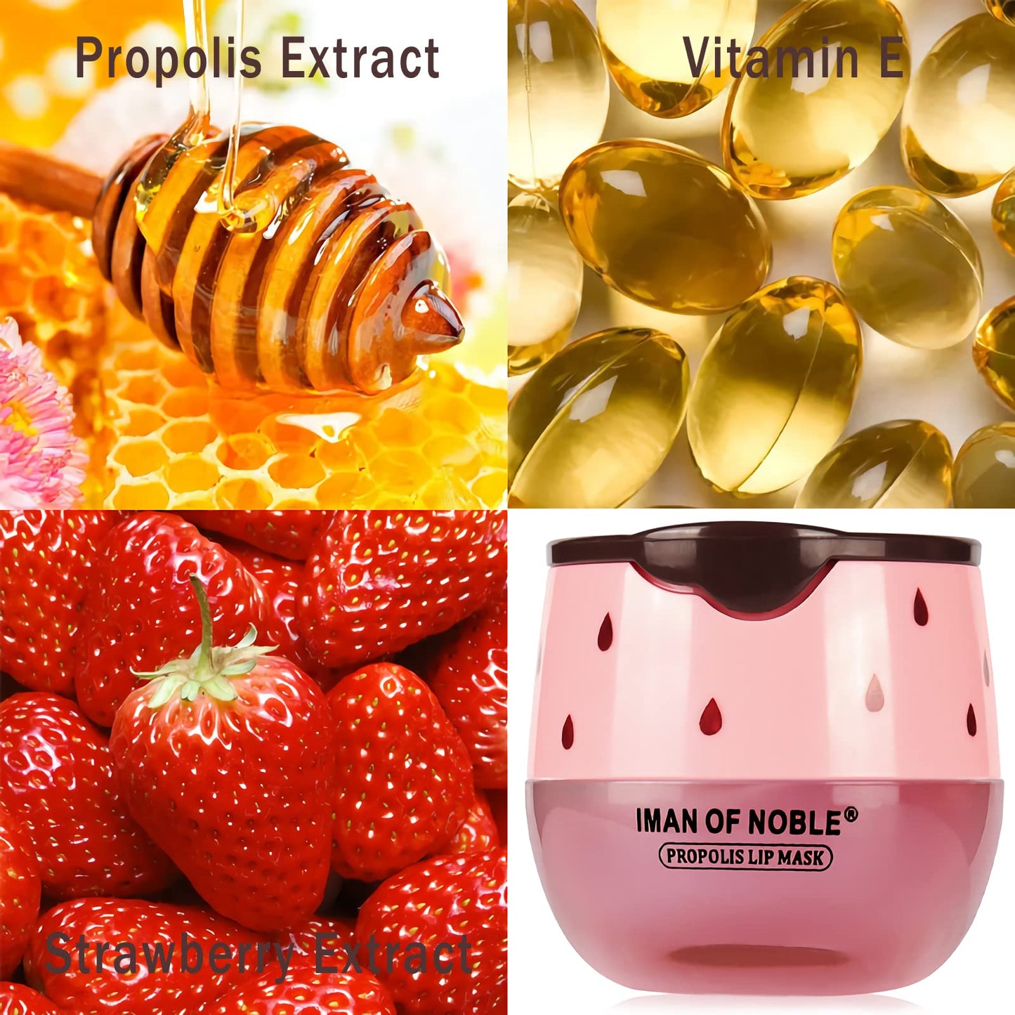 Strawberry Sleeping Lip Mask,Bee Lip Balm Lip Mask Honey Pot Propolis Moisturizing Lip Balm with Stick,Plumping Lip Hydrating Prevention Dry& Cracked Lip Scrubs Exfoliato Lip Wrinkle Care(Strawberry)