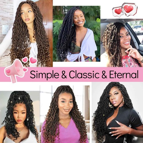 Karida Faux Locs Crochet Hair 24 Inch, 8 Packs Pre Looped Goddess Locs Crochet Hair, Wavy Crochet Faux Locs With Curly Ends, Boho Faux Locs Crochet Hair For Black Women (24 inch, 1B#)