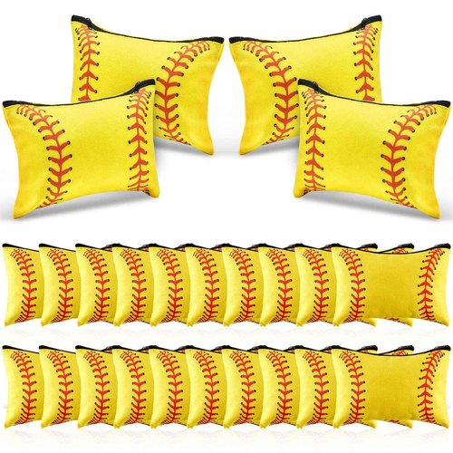 24 Pcs Softball Gifts: Makeup Bag, Cosmetic Bag, Portable Travel Softball Bags for Girls Team Player with Zipper Storage