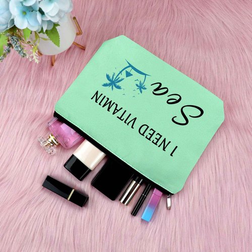 Beach Lover Gift Makeup Bag Beach Themed Gift Funny Sea Lovers Present for Women Girls Weekend Vacation Travel Keepsake for Girls Teen Birthday Christmas Graduation for Her Cosmetic Pouch（Green）