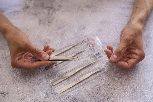 Eyelash Extension Tweezers - 5 PCS of Lash DIY Precision Set, Curved Volume Lash Tweezers - Cluster Application and Removal of Eye Lashes Extensions Stainless Steel