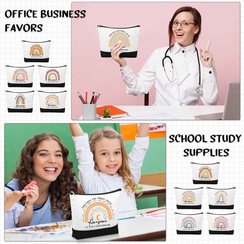 Sieral 30 Pcs Rainbow Canvas Makeup Bags Bulk Employee Appreciation Gifts Inspirational Cosmetic Bags Thank You Gifts for Vet Tech Emergency Nurse Teacher Coworker Office Must Haves(Cute)