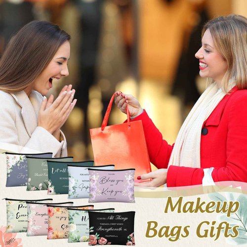 Jetec 30 Pcs Christian Gift for Women Religious Mother's Day Gifts Cosmetic Bags Inspirational Bible Verse Pencil Pouch Makeup Bags with Zipper for Travel Women Mother Sister(Morandi Style)