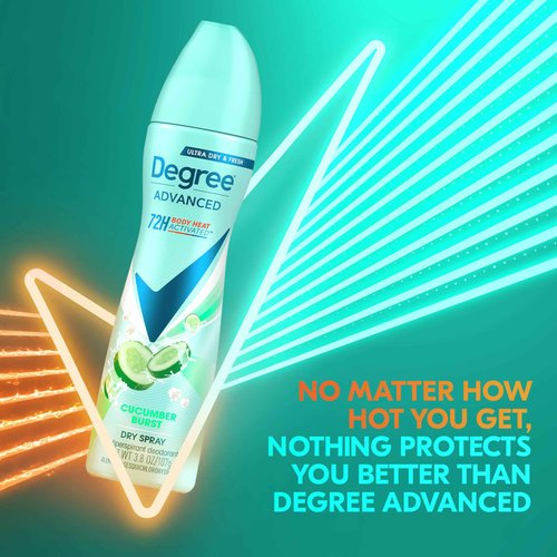 Degree Antiperspirant Deodorant Cucumber Burst 3 count Dry Spray 72-Hour Sweat & Odor Protection Deodorant Spray For Women With Body Heat Activated Technology 3.8 oz