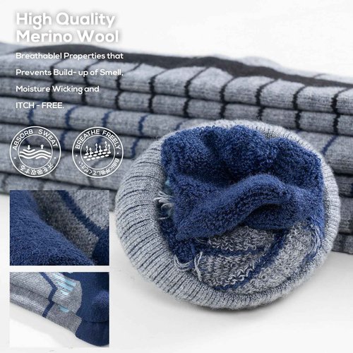 WEIERYA Ski Sock Merino Wool Ski Socks Mens Womens Skiing & Snowboarding Socks, Over The Calf (US, Alpha, Large, Regular, Regular, 2, Blue)