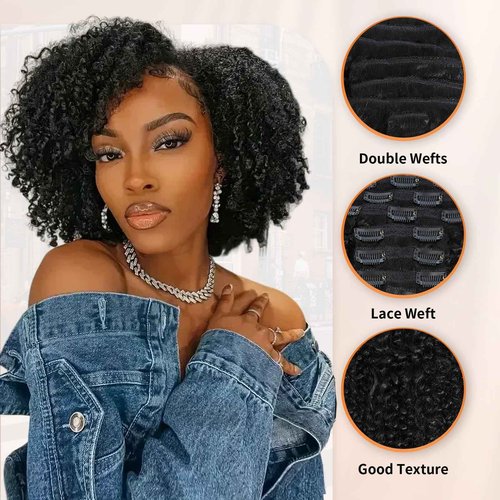Kinky Curly Clip ins Human Hair 3C 4A Curly Clip in Hair Extensions for Black Women 8Pcs with 20Clips 120g/set 10A Brazilian 18 Inch Human Hair Natural Black
