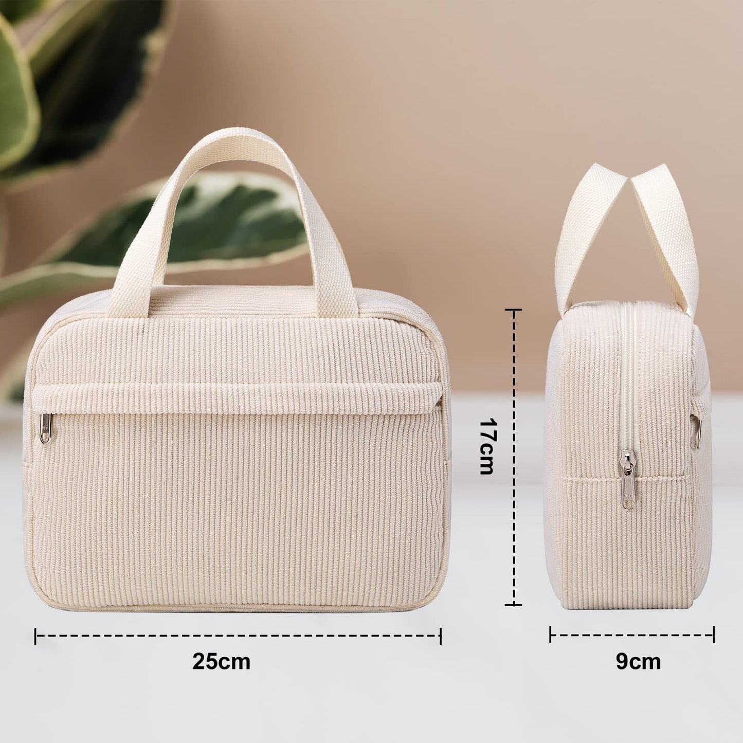 LOIDOU 2 Pieces Cosmetic Bag for Women Girls Corduroy Makeup Bag for Purse Makeup Organizer Bag Zipper Storage Pouch Travel Essentials