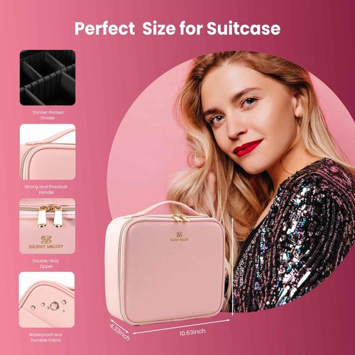 NHOPEJRJY Makeup Bag with Mirror and Light Travel Makeup Bag Makeup Train Case Cosmetic Organzier Portable Artist Bag with Adjustable Dividers Makeup Brushes Storage Organizer Gift for Women Pink