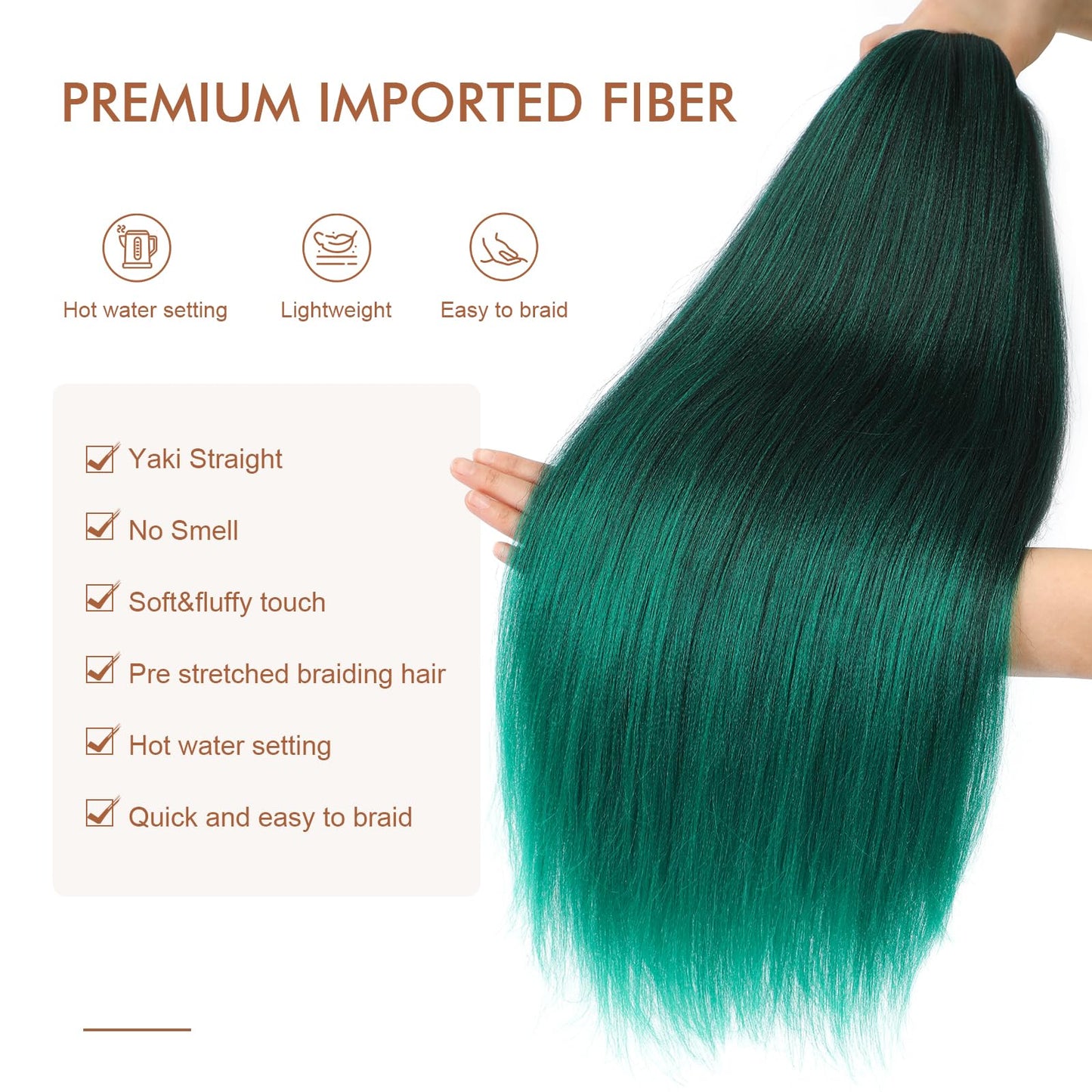 DIFUNEE Pre-stretched Braiding Hair - 16 Inch 8 Packs Ombre Green Short Braiding Hair For Twist or Box Braids, Yaki Texture Hot Water Setting Synthetic Braiding Hair Extensions (16 Inch, T-Green-8P)