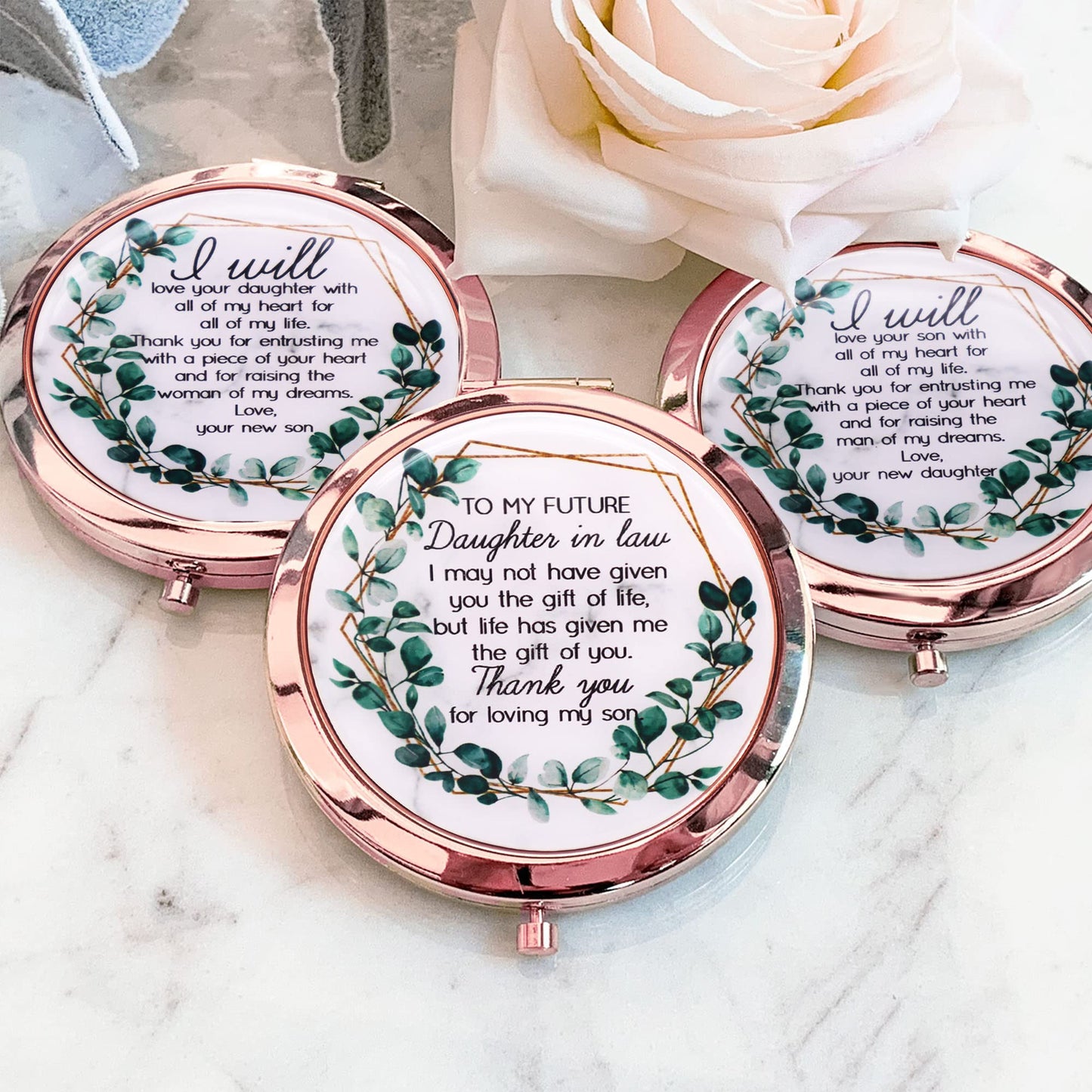 Mother of The Bride Rose Gold Compact Mirror Gifts from Son in Law on Wedding Day, Mother of Bride Gift for Christmas Birthday