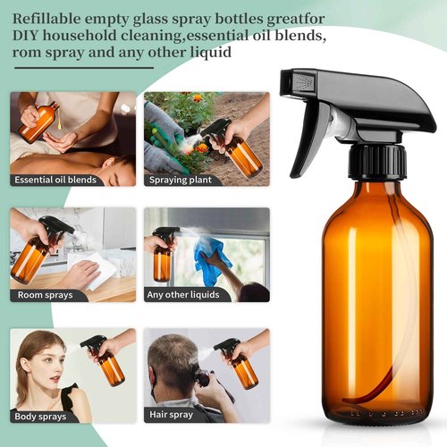 GIVAMEIHF 8oz Amber Glass Spray Bottles,6 Pack Glass Spray Bottles Refillable Empty Bottle with Adjustable Nozzle,Spray Bottle for Essential Oils,Cleaning Solutions,Pets,Hair Mister,Gardening