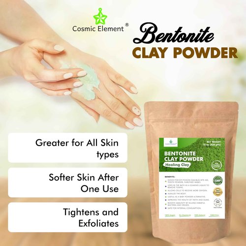 Cosmic Element 100% Pure Calcium Bentonite Clay Powder - Bentonite Clay Food Grade, Vegan, Healing Clay | Skin Care Detox - Deep Pore Cleansing Face & Body Mask for Soft, Smooth, Refreshed Skin | 16oz