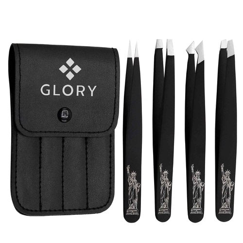 Glory 4 Pcs Precision Eyebrow Tweezers Set Professional Stainless Steel Brow Tweezers for Eyebrows, Ingrown Hair & Facial Use with American-Inspired Design