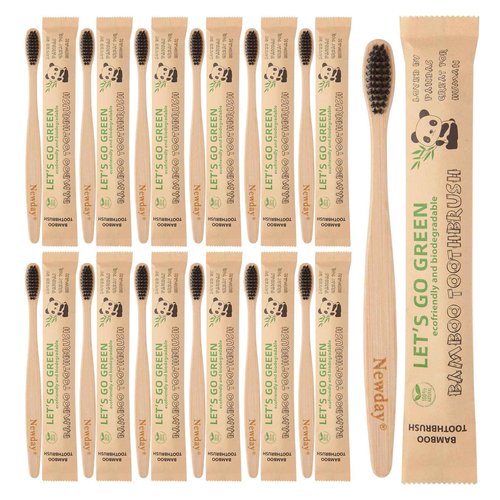 Newday 100 Pack Bamboo Toothbrushes Bulk, Individually Wrapped, BPA Free Soft Bristles Toothbrush, Recycled Packaging, Biodegradable ECO Friendly Toothbrushes for Home Hotel Travel (Black)