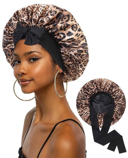 Extra Large Satin Bonnet for Sleeping Jumbo Silk Bonnet Double Layer Hair Bonnet for Women with Elastic Tie Band Sleep Wrap for Braids Curly Hair