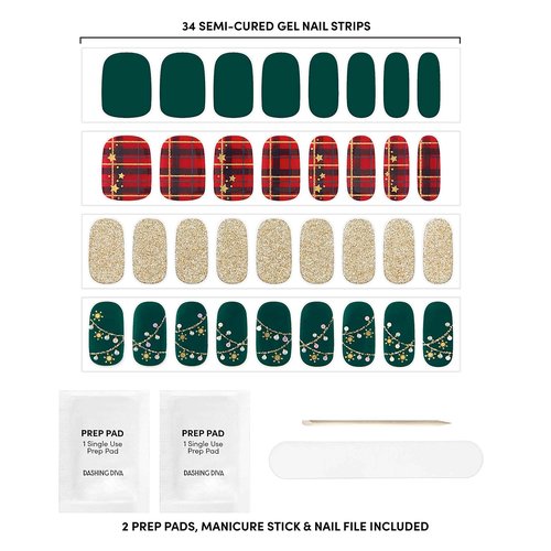Dashing Diva Glaze Holiday Nail Strips - Victorian Plaid | Works with Any LED Lamp | Long Lasting, Chip Resistant, Semicured Gel Strips | Contains 34 Salon Quality Wraps, 1 Prep Pad, 1 File
