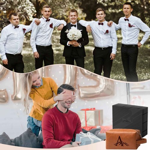 Aganmi Personalized Gifts Travel Toiletry Bag for Men Engraved Initial PU Leather Waterproof Shaving Bag for Toiletries Accessories Fathers Day Birthday Gift for Men Dad Husband Son, Light Brown I