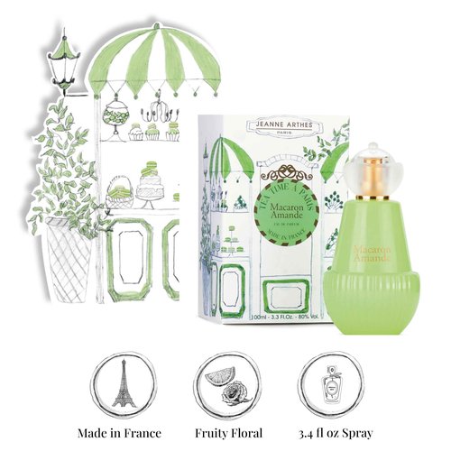 Jeanne Arthes - FRENCH WAY OF LIFE, Tea Time à Paris, Macaron Amande Eau de Parfum, Spray perfume for women, Fruity Floral Scent, Notes of Almond, Prune, Made in France, 3.38 Fl.oz