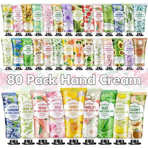 KONEUK 80 Pack Hand Cream Set for Dry Cracked Hands, Bulk Hand Lotion Travel Size for Stocking Stuffers, Mini Hand Cream for Christmas Gifts, Birthday Gifts and Bridal Shower Gifts for Guests