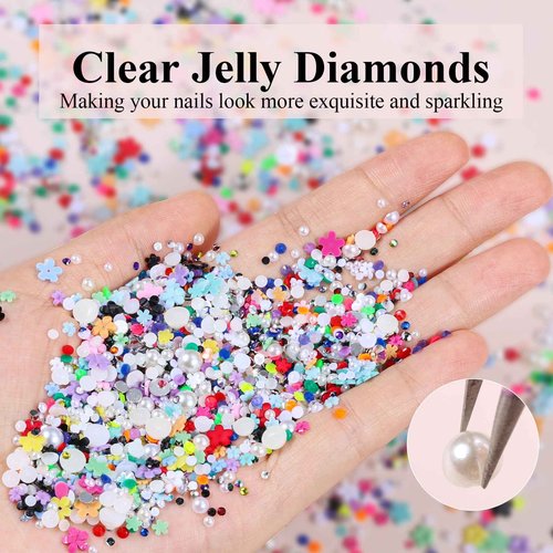 5 Boxes Gold & Silver Metal Nail 3D Punk Studs Star Moon Heart Triangle Square Rivet Gems Nail Art Jewels with a Curved Tweezers and a Nail Brush and a Wax Pen Picker (6-Rhinestones kit-3)
