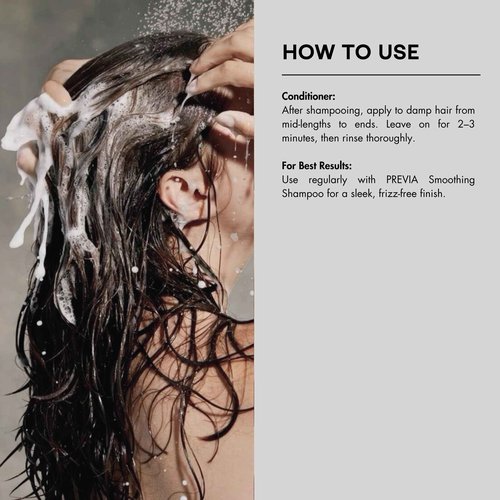 PREVIA Smoothing Taming Conditioner | Anti-Frizz Deep Conditioning with Almond Extract | Vegan, Sulfate-Free, Hydrating Formula for Soft, Manageable Hair & Frizz Control - 8.45 oz