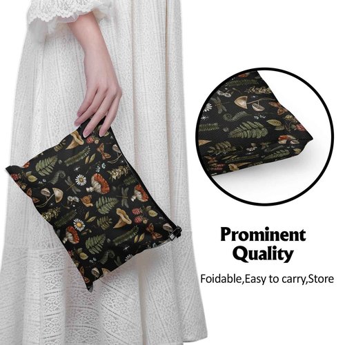 Cafl Vintage Woodland Makeup Bag Travel Large Mushroom Fern Cosmetic Bag Organizer toiletry Essentials Jewelry Skincare Zipper Bag For Women -10×8 inch
