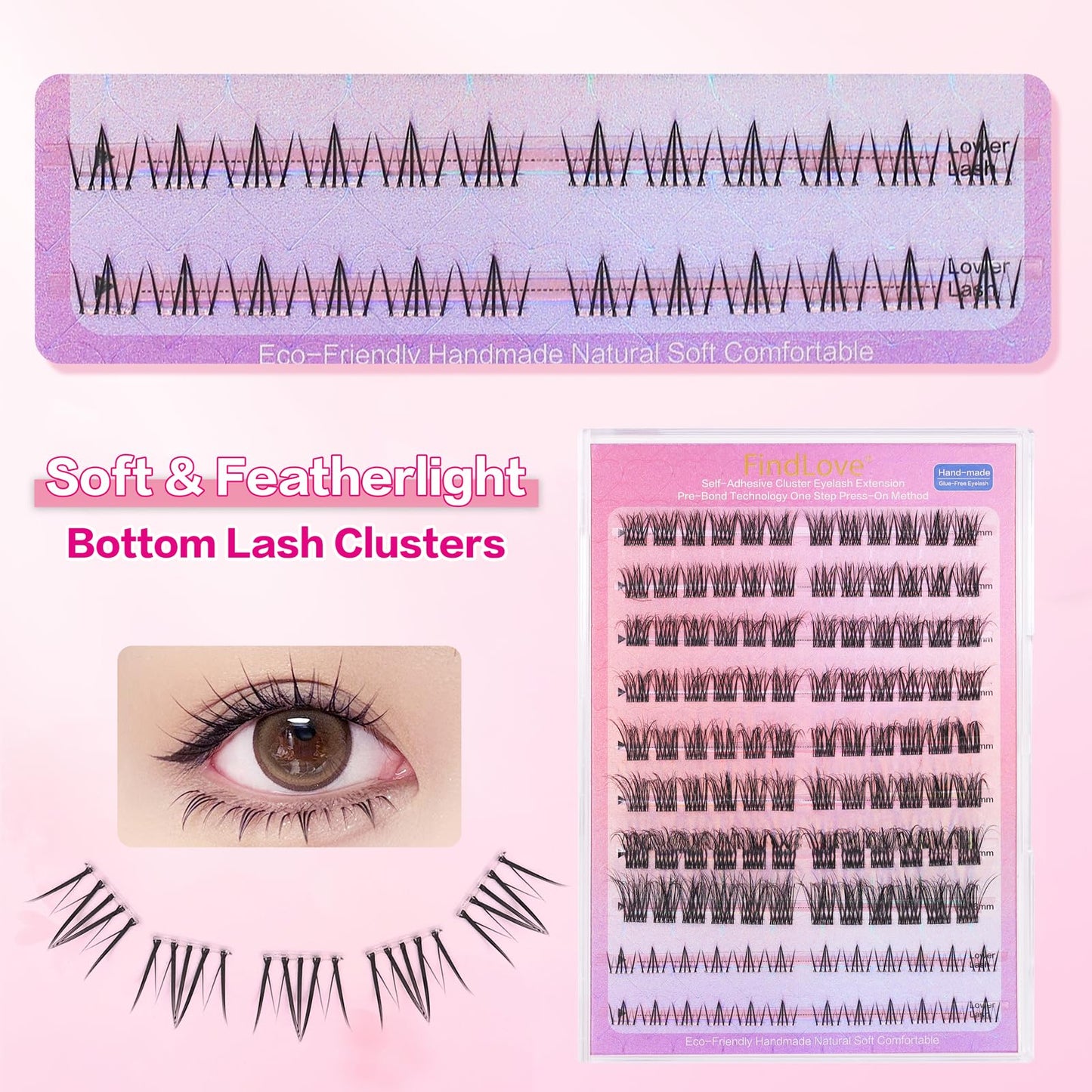 Self-Adhesive Cluster Eyelash Extensions with Bottom Lashes Fluffy Lash Clusters Volume Individual Lashes Wispy Eyelash Clusters DIY Lash Extension at Home