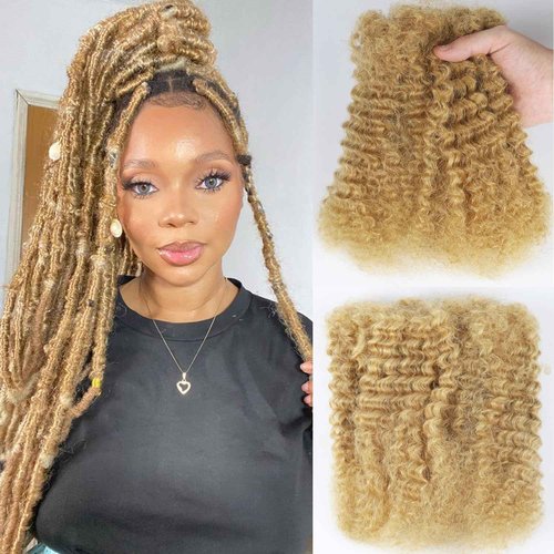 Unipearl Afro Kinkys Bulk Human Hair for Dreadlock Extensions 50g/Pack 18 Inch Honey Blonde 100% Afro Bulk Human Hair for Twists Repair Locs and Kinky Braiding Hair