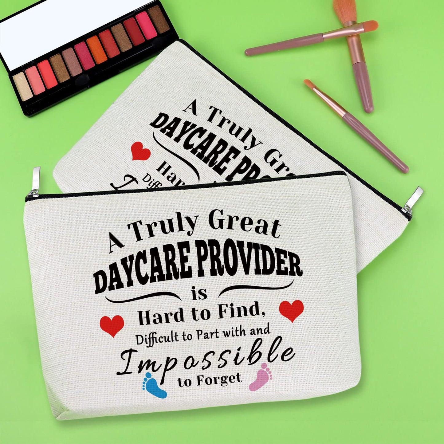 2 Pack Daycare Provider Appreciation Gift Makeup Bag Daycare Teacher Gifts 2 PCS Cosmetic Pouch Thank You Gift for Childcare Provider Gifts for Childhood Educators Gift Christmas Teachers Day Gifts