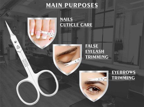 Cuticle Scissors Curved Blade - Extra Fine Pointed Tip Professional Manicure Grooming Scissors for Cuticles, Beard, Nose Hair, Eyelash, Mustache - Eyebrow Scissors