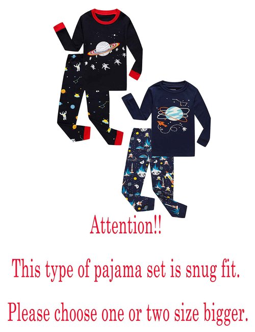 Family Feeling 4 Piece Boys Space Pajamas Long sleeve 100% Cotton Toddler Kid Pjs 14