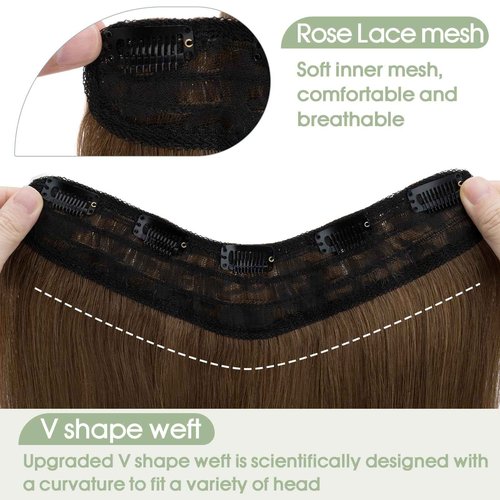 S-noilite One Piece Clip in Hair Extensions Human Hair One Piece/5 Clips 3/4 Full Head V Part Weft Thicker Hair Lace Net One Piece Hair Extensions Clip in Human Hair (12"-50g,#06 Light Brown)