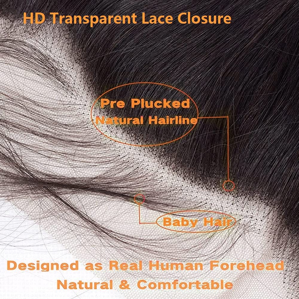 4x4 Body Wave Closure Human Hair 12 Inch HD Lace Closure 10A Brazilian Body Wave Virgin Hair Transparent Lace Closure Pre Plucked with Baby Hair Free Part