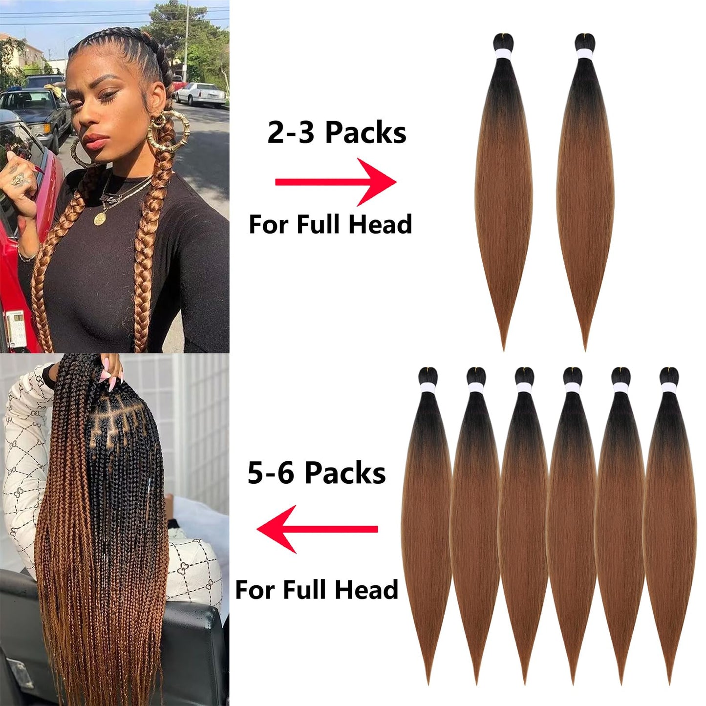 FYRLNA 6 Packs 30 Inch Pre Stretched Braiding Hair High Temperature Synthetic Fiber Pre Stretched Ombre Braiding Hair Hot Water Setting For Crochet Twist Braids (30 Inch (Pack of 6), Red)