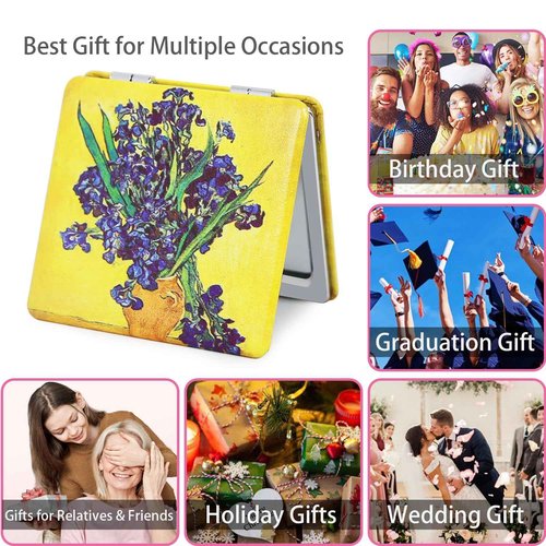 PDOZV Pocket Mirror for Women, 2 Pcs Square 2.8” PU Style Double Sided 1X/3X Mirror for Purse Travel Compact Mirror (MA01OP03)