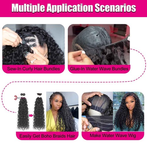 UENOKIPS Water Wave Hair Bundles 100% Pure Protein Silk Curly Bundles 14 16 18 Inch 6 Bundles 270g Soft Natural Look Human Hair Feel Wet and Wavy Hair Extensions Natural Black