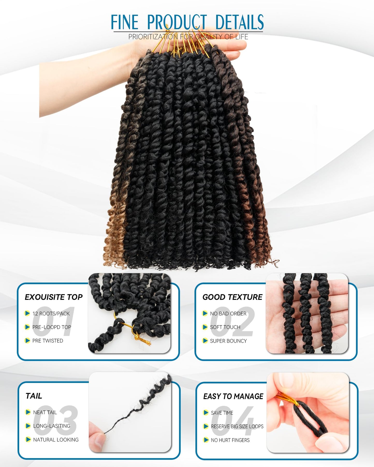 14 Inches 8 Packs Passion Twist Crochet Hair-Mixed Color Combo Pack(6 packs 1B+1 pack T1B/27+1 pack T1B/30),Pre-twisted Pre Looped Braided Hair Extensions For Black Women(14"-8 Packs,1B+T27+T30)