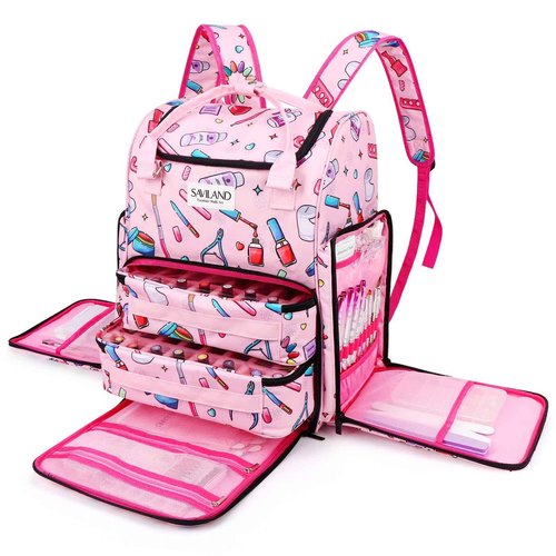 SAVILAND Nail Polish Organizer Bag: 33L Large Nail Organizers and Storage Bag Holds 80 Bottles (15ml/0.5 fl.oz) & Lamp, Portable Gel Polish Holder Carrying Case Manicure Storage Tools Travel Home Use