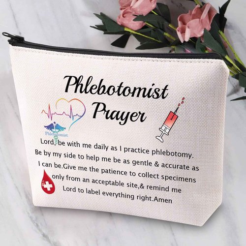 JYTAPP Phlebotomist Prayer Cosmetic Makeup Bag for Women Nurse Lab Gifts Waterproof Polyester Toiletry Makeup