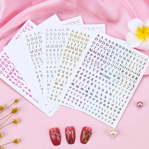 12 Sheets Alphabet Nail Art Stickers 3D Black White Gold Nail Letter Stickers Large Small Self-Adhesive English Nail Decals Manicure Accessories for Women Girls DIY Nail Art Design
