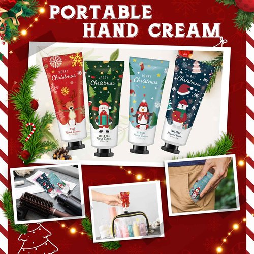 Heigble 24 Set Christmas Hand Lotion Gift Bulk Christmas Hand Cream Travel Size Xmas Stocking Stuffers Holiday Mini Lotion with Organza Bag Greeting Card Party Supplies for Employee Coworkers Gifts