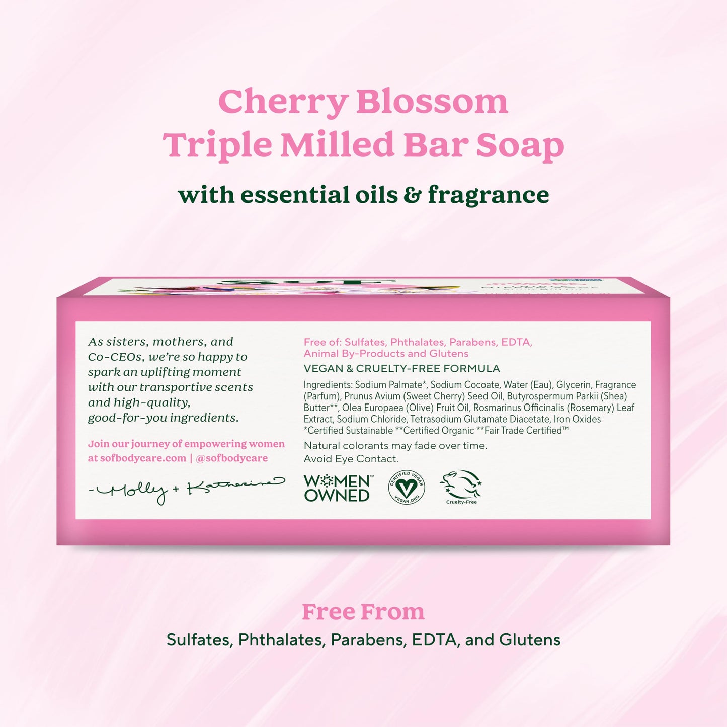 SoF Triple Milled Bar Soap - With Coconut Oil & Organic Shea Butter- Vegan & Non GMO- Free From Phthalates, Sulfates & Parabens- Cherry Blossom - 6 oz Bar 6 Bars