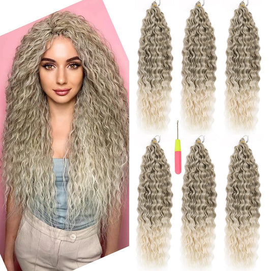 MAYSA Ocean Wave Crochet Hair Extensions, Cyan Brown Curly Braiding Crochet Hair, 22 Inch 6Packs Ombre Crochet Hair Extensions for Women #10/60